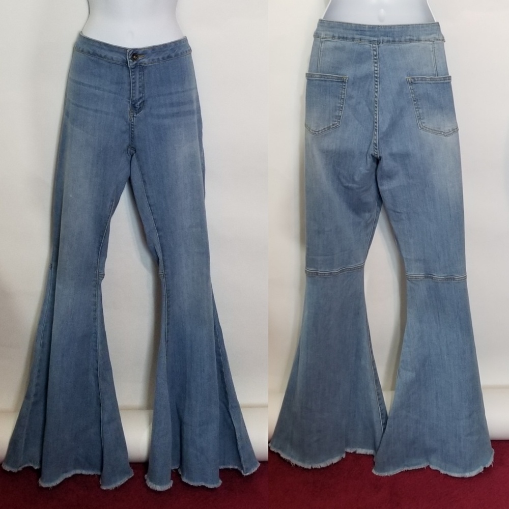 Bell Bottom Wide Leg Medium Wash Jeans - Picture 7 of 8